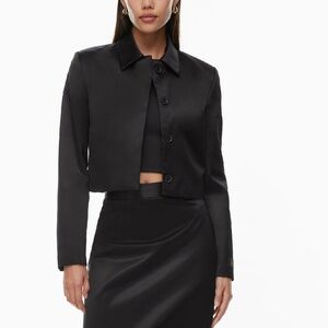 Aritzia Babaton Vector classic fit black cropped satin jacket blazer XXS *flawed